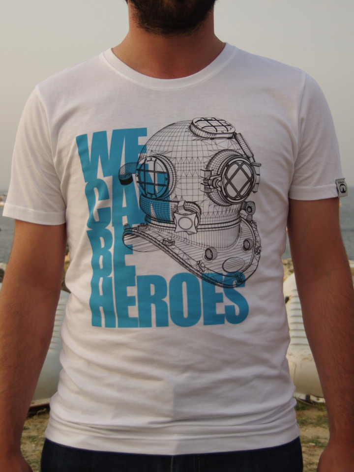 tee-shirt plongée coton bio homme Dykkeren Heroes casque Scaphandrier Piel Kirby Morgan We can be Heroes